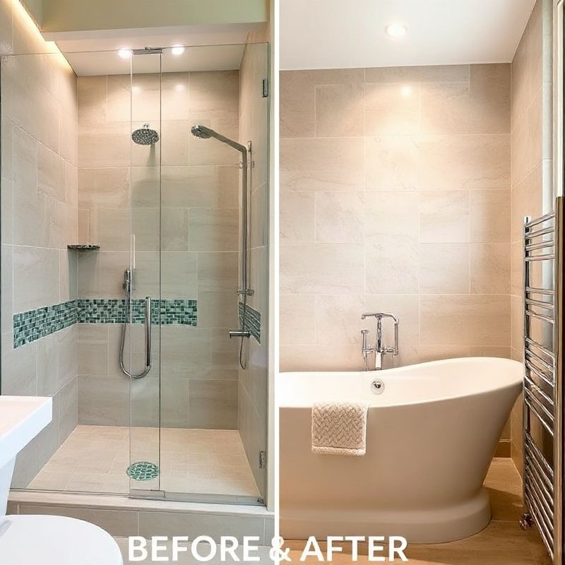 Salle de bain rénovée avec douche à l'italienne pierre calcaire et mosaïque émeraude