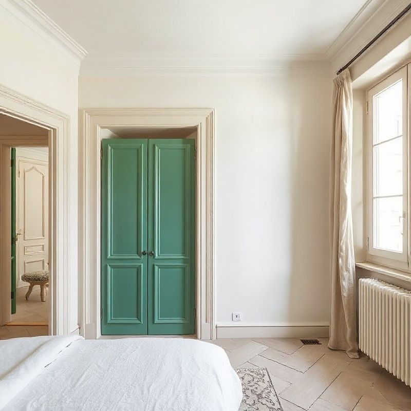 Chambre marseillaise avec dressing intégré aux portes laquées vert émeraude