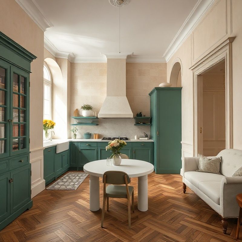 Appartement haussmannien de Marseille rénové avec parquet chêne et boiseries vert émeraude